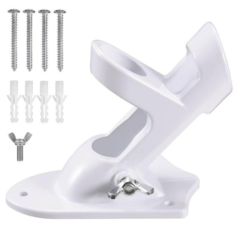 BONWIN Flag Pole Holder Brackets  BONWIN 1"" Flag Pole Mounting Bracket with Hardwares for House Wall Mount  1"" Inner Diameter  Two Positions & Aluminium Alloy  Rust Free Coated (White - 1 Pack) - Image 1